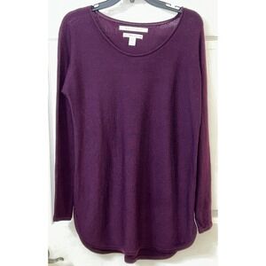 Max Studio Wmns 100% Extrafine Merino Wool Scoop Neck Long Slv Sweater Plum EUC